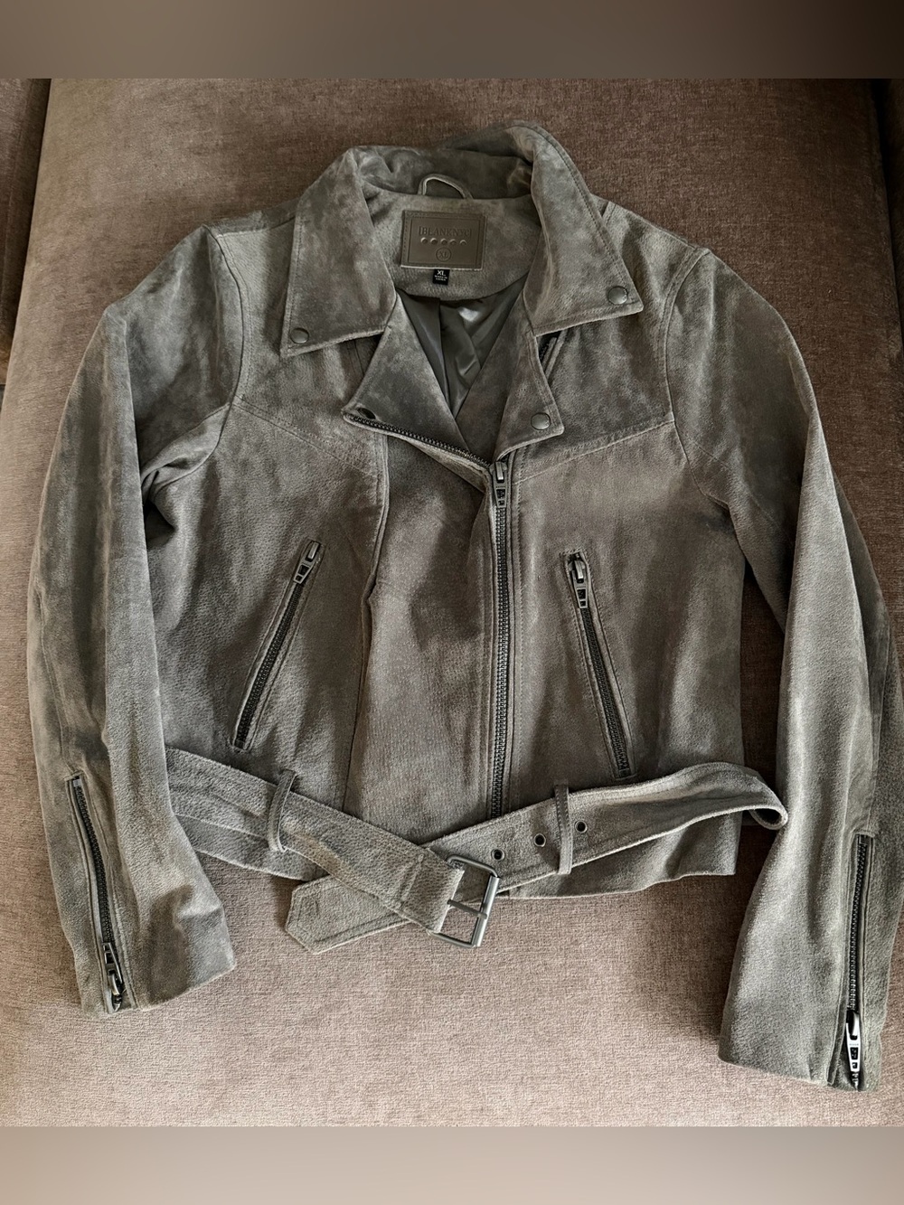 Blank NYC Grey / Taupe Faux Suede Moto Jacket